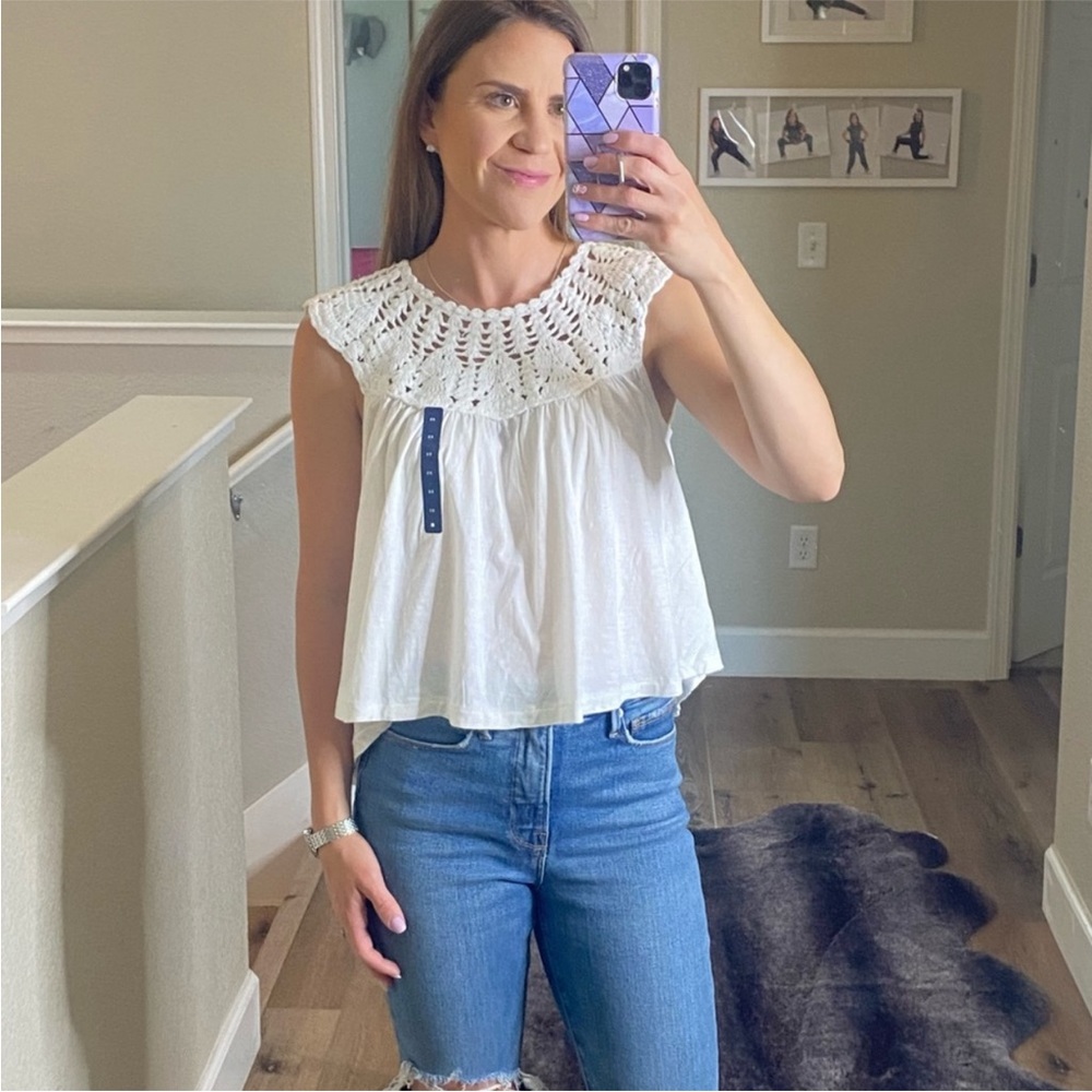 Lucky Brand white crochet cotton shirt blouse - Picture 5 of 11